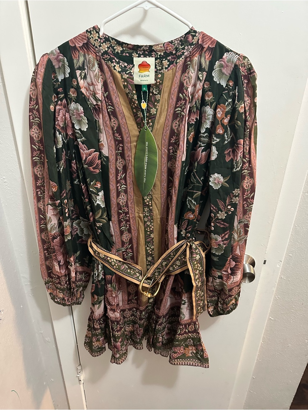 FARM Rio Olive and Dusty Rose Floral Puff-Sleeve Mini Dress - Picture 2 of 4